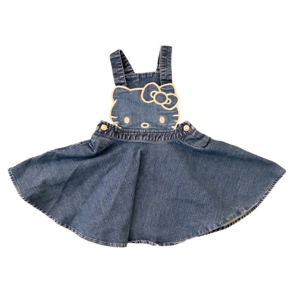Hello Kitty Sanrio Girls Denim Pinafore Jumper Skater Dress Size 4
